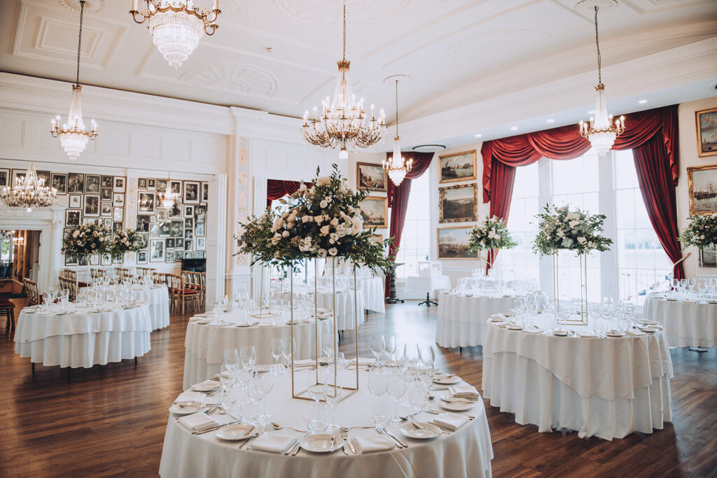 Round tables at the Trafalgar Tavern Wedding Venue in London