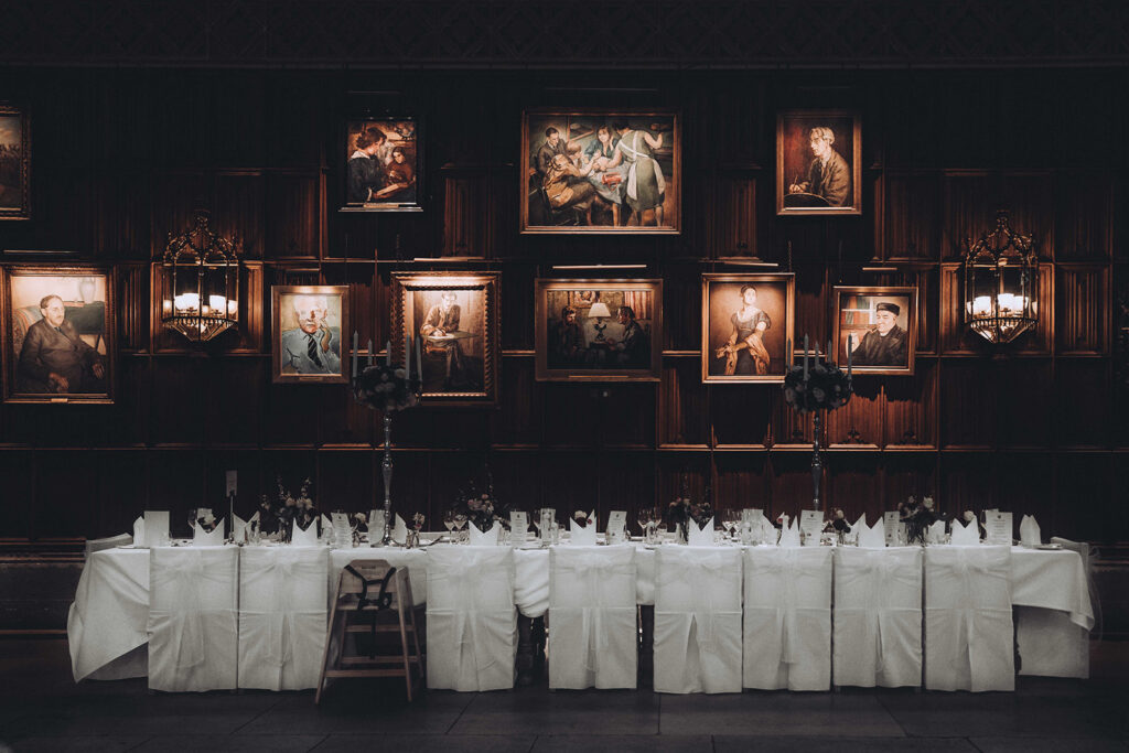 A photograph of the top table at Kings College Cambridge wedding venue, one of my Cambridge Wedding Venue Goals.