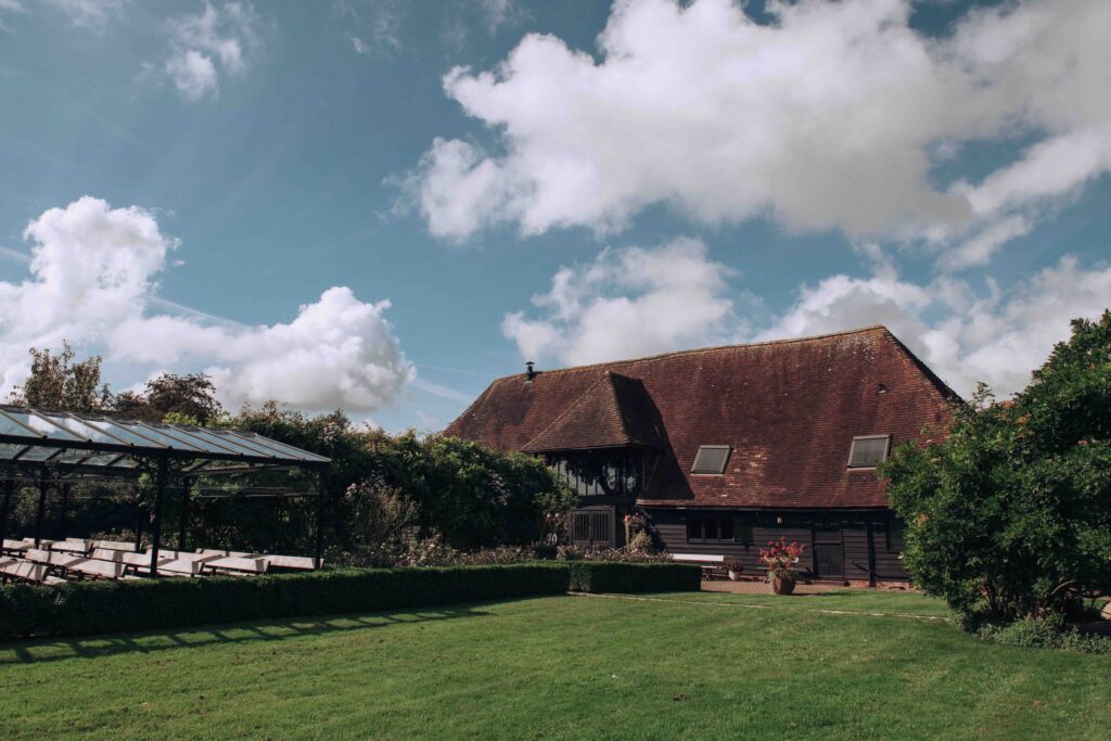 Outdoor ceremony space at A September Wedding at The Old Kent Barn