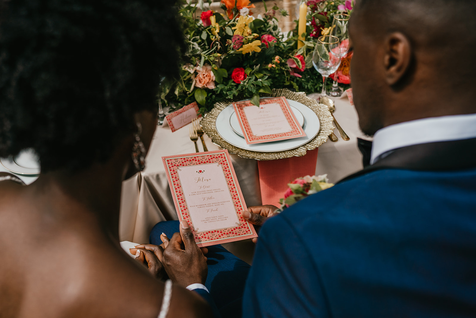 Table menus at a high-end wedding