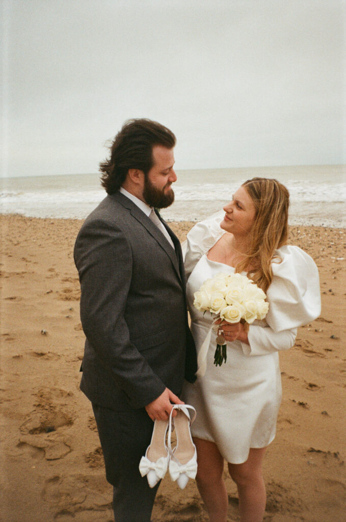 Winter beach couple shoot luxury wedding in Ramsgate