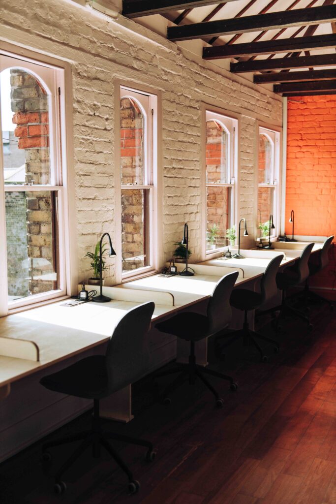 Desk spaces with window view at Ramsgate Works creative office space near Margate