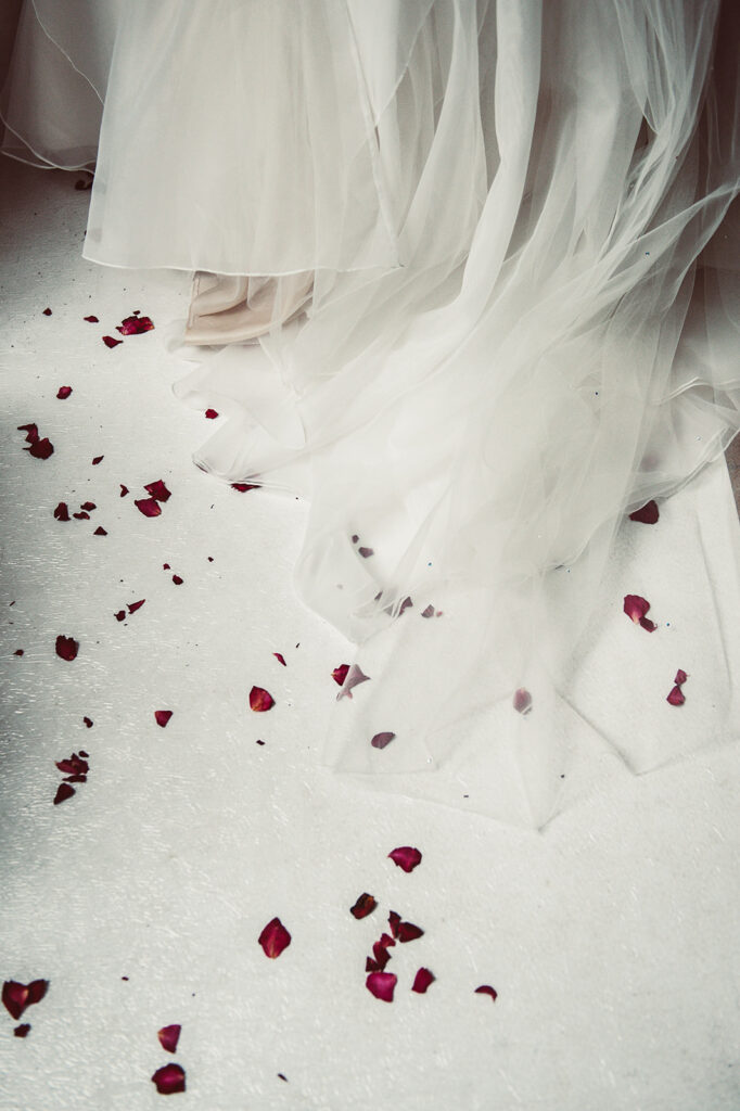 Luxury veil with confetti over the floor at Solton Manor in Kent