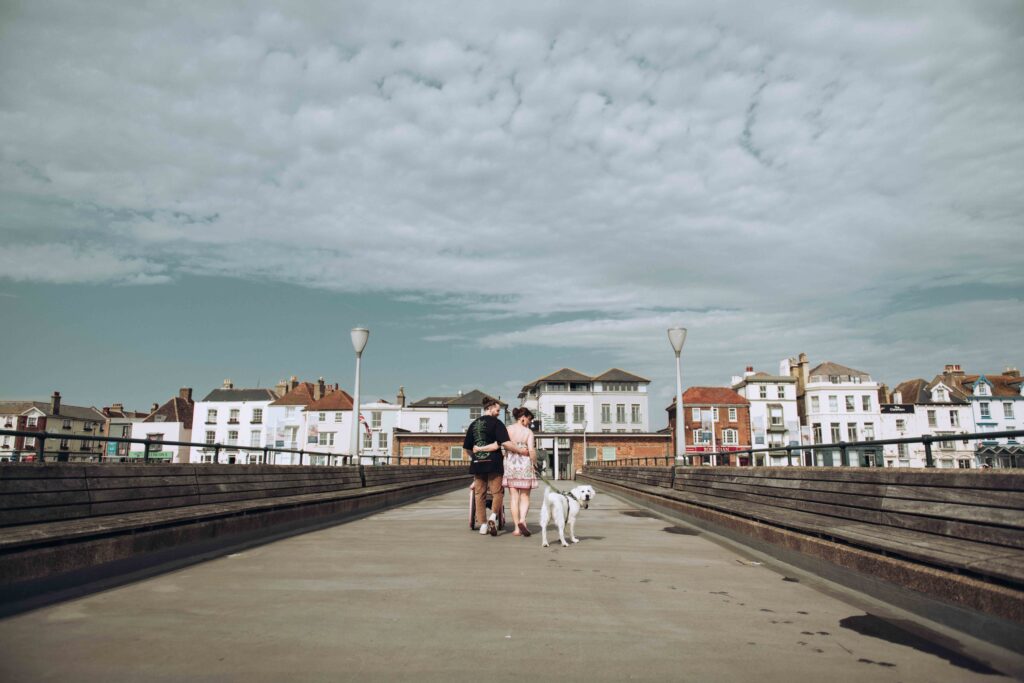 The Ward family walking on Deal Beach