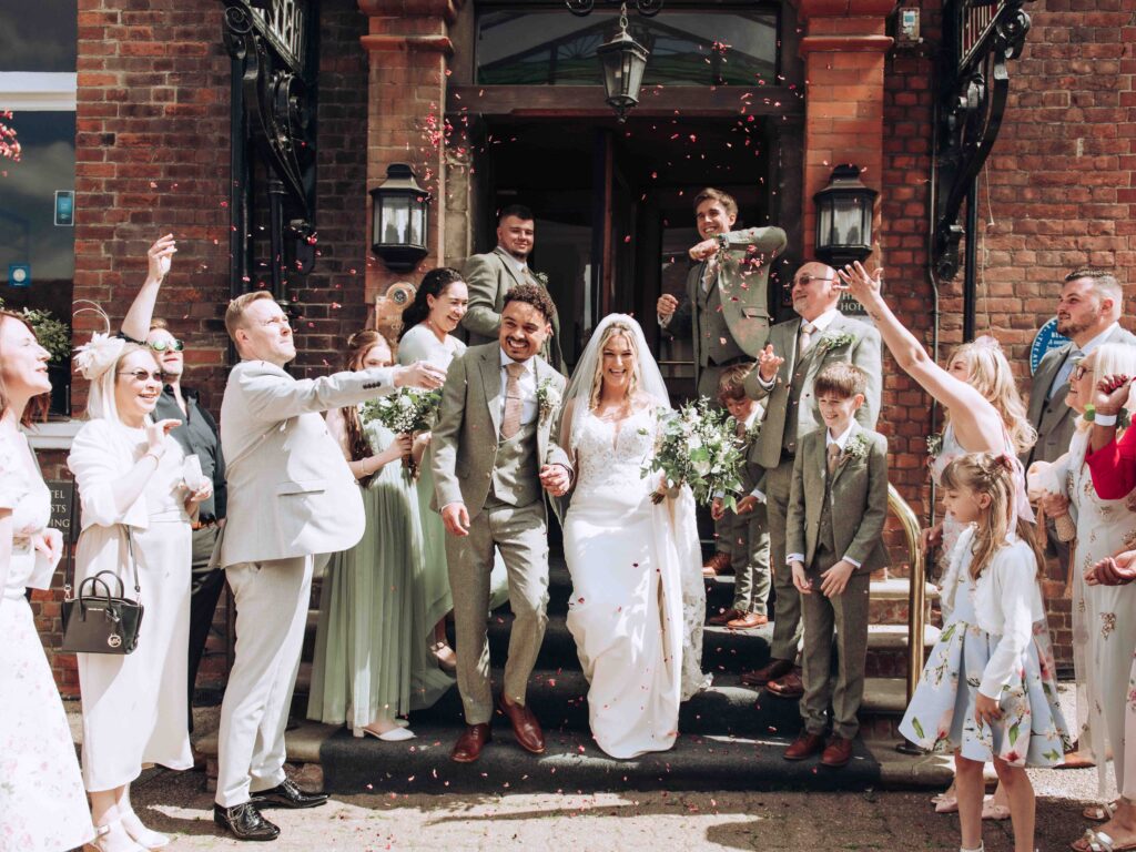 Confetti shot at wedding outside The Ned in London