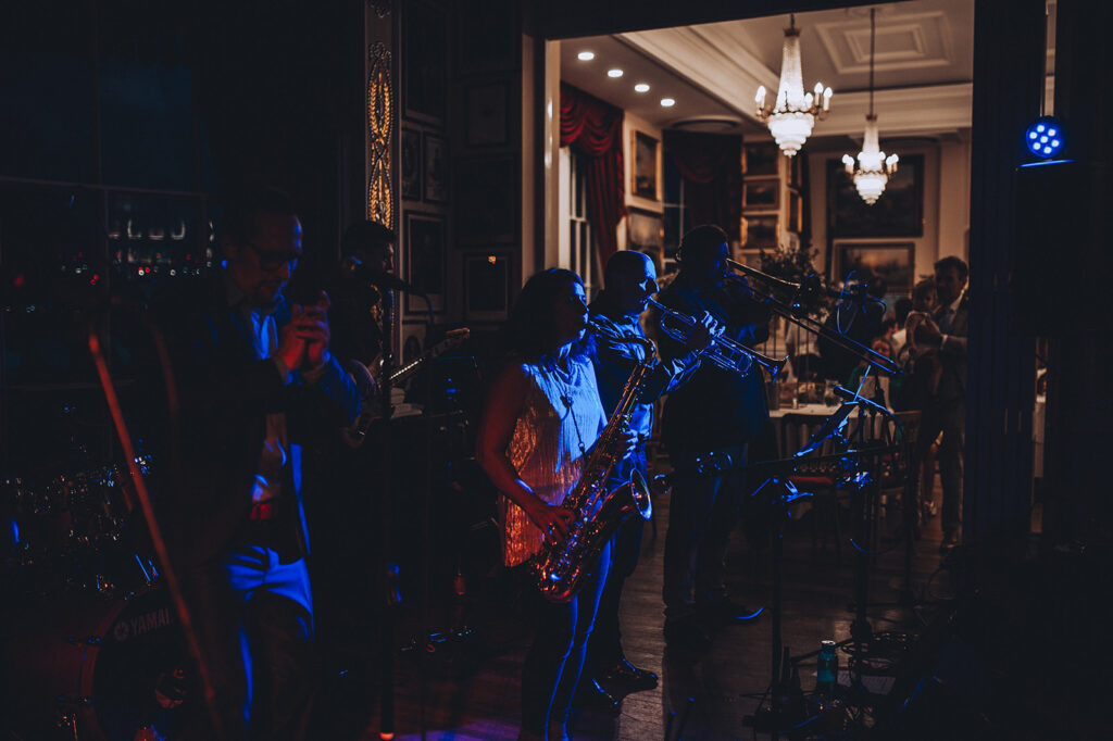 Big band at a luxury wedding at Trafalgar Tavern in London