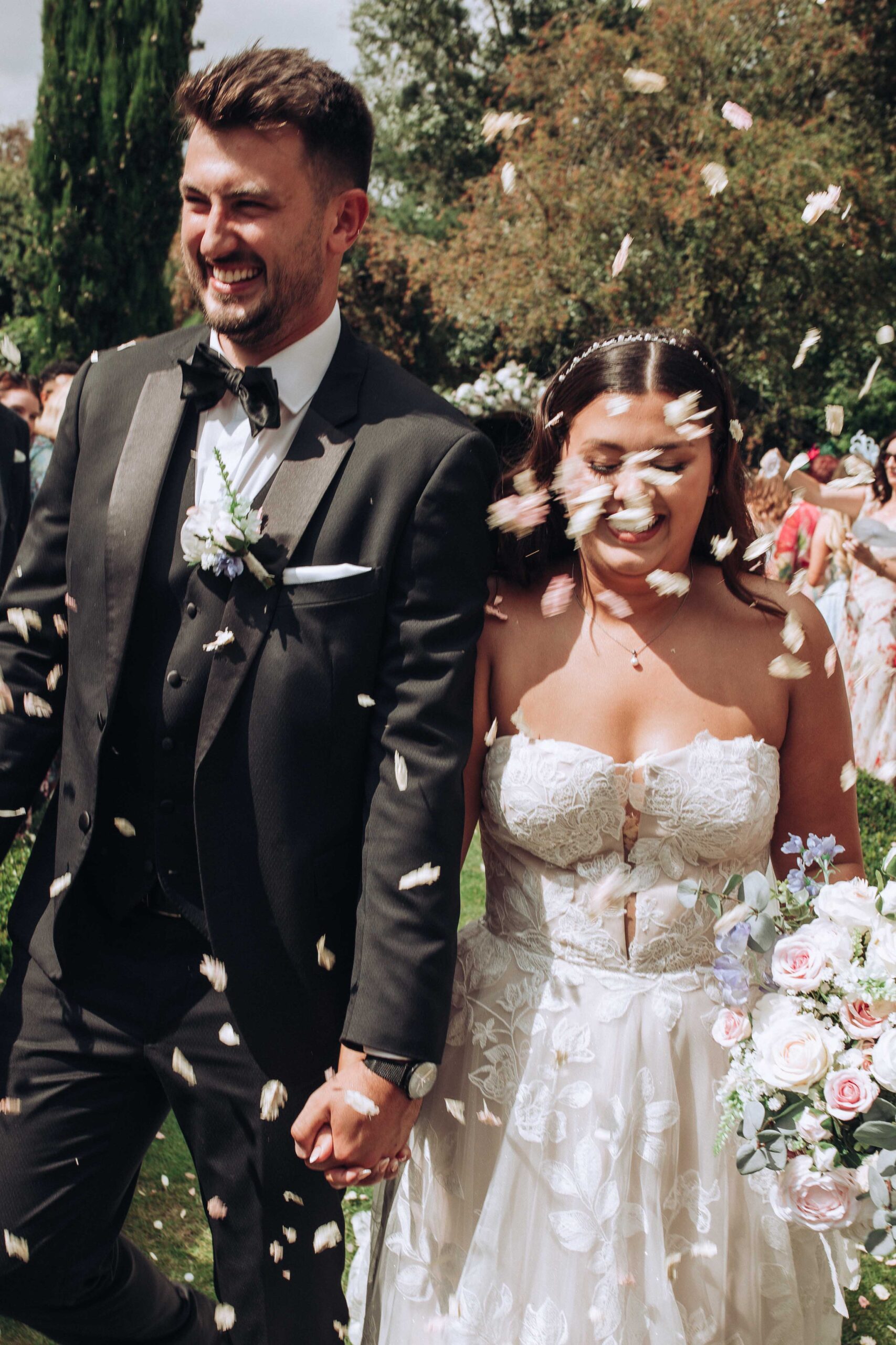 Confetti moment at a luxury wedding at Marleybrook House in Canterbury