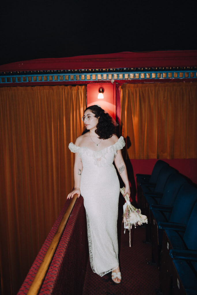 Bride stood in the Palace Cinema in Broadstairs