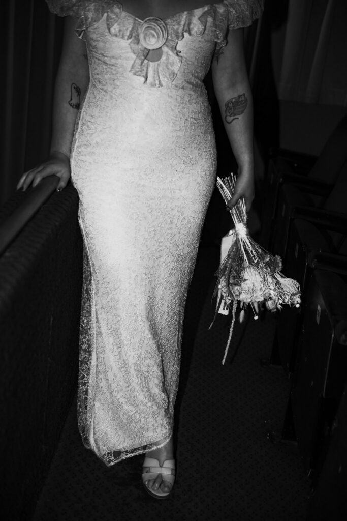 Bride stood in the Palace Cinema in Broadstairs