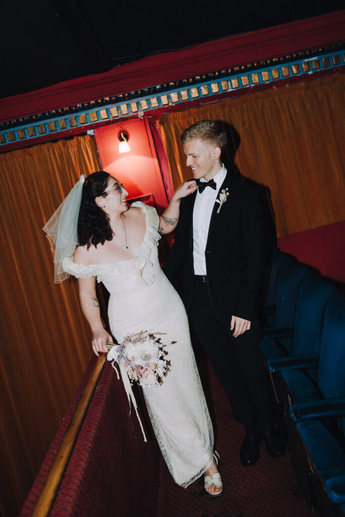 Bride and groom stood in the Palace Cinema in Broadstairs