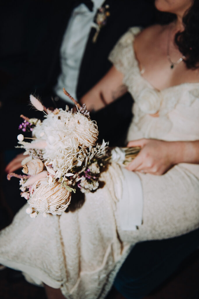 Bride and groom sat in chairs in the Palace Cinema in Broadstairs