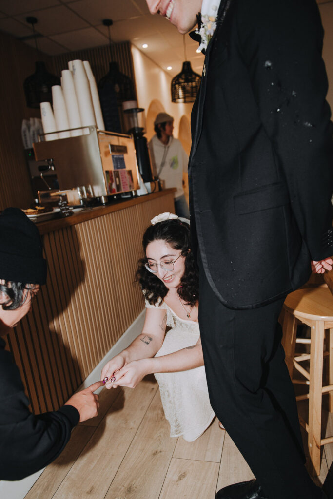 Bride showing off her nails in Giant Coffee in Broadstairs