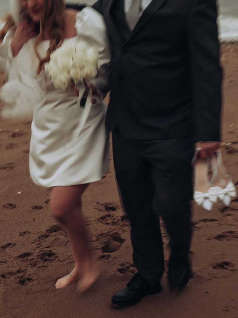 Blurry editorial portrait of bride and groom on Ramsgate East Cliff one of the best engagement shoot locations in Thanet