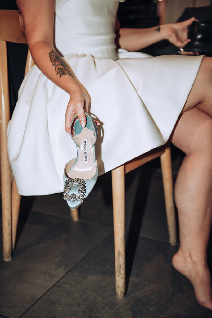 High-end Manolo Blahnik high heels on wedding day