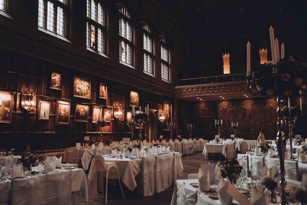 Beautiful luxury reception area in Kings College one of the top Cambridge wedding venues