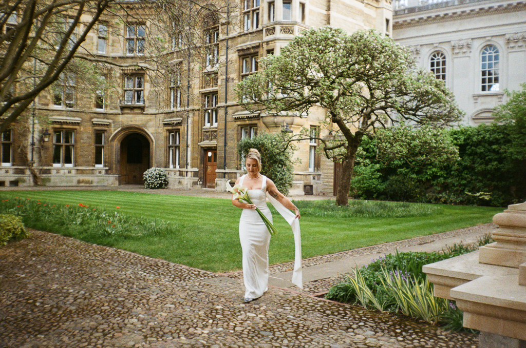 Film scan of bride in high-end fashion wedding dress
