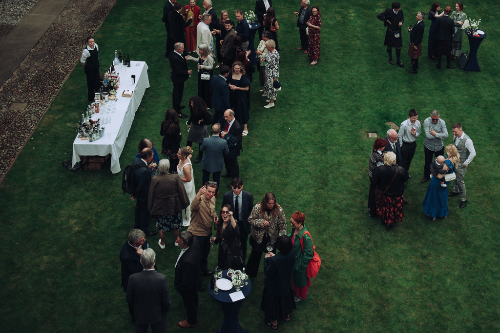 Aerial shot of wedding guests