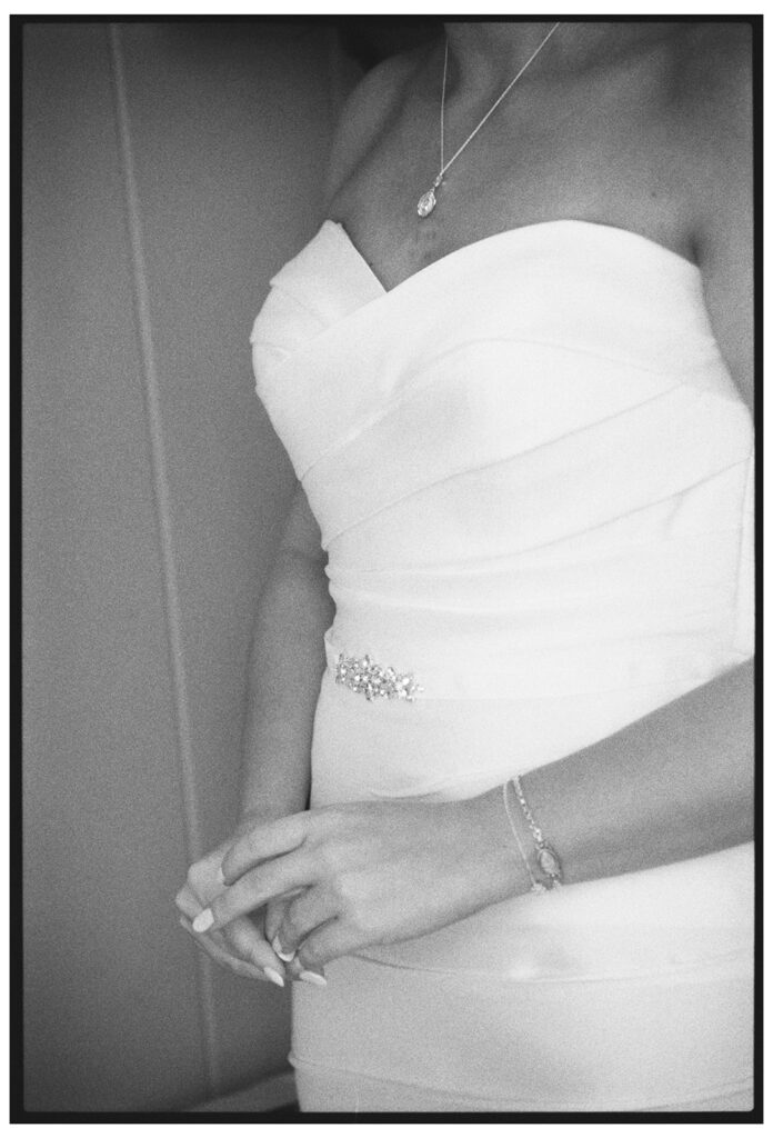 Editorial bridal portrait on film at wedding