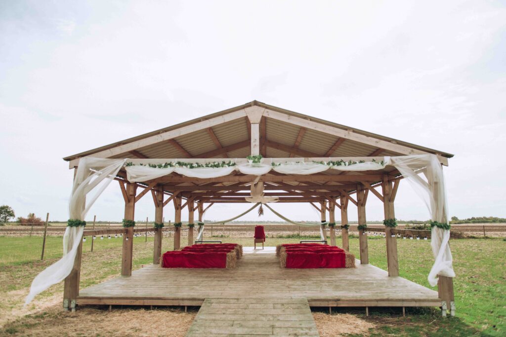 Wide shot of barn conversion at Hempsall Farm