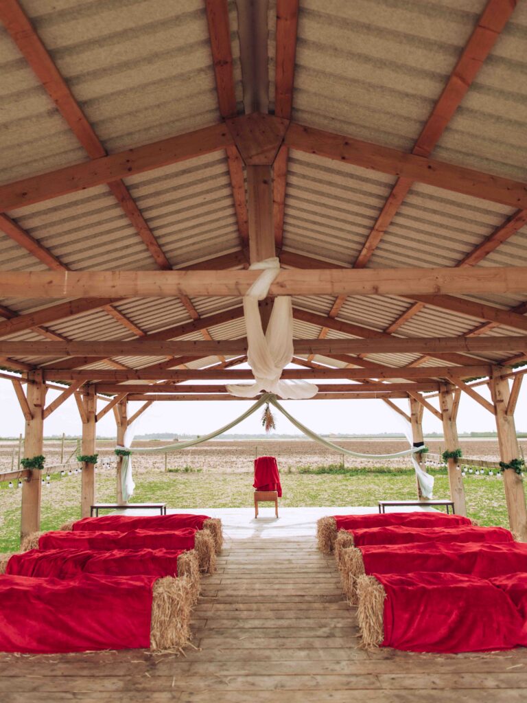 Wedding ceremony at Hempsall Farm