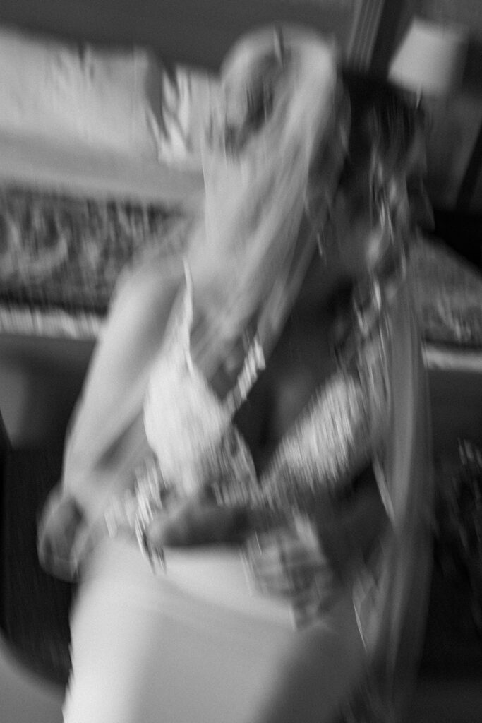 blurry editorial portrait of bride