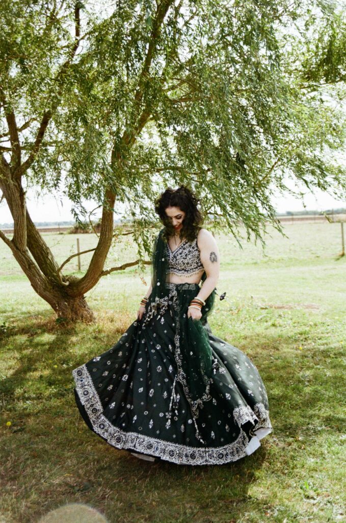 Analogue film scan of bride dancing
