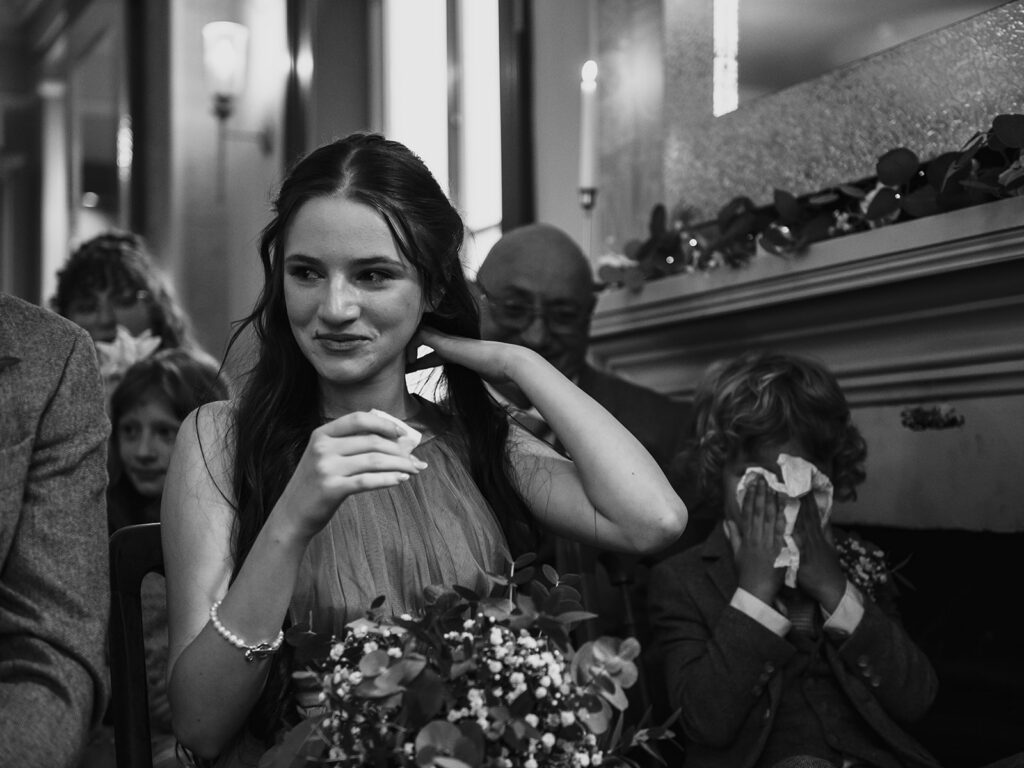 Emotional children at wedding ceremony