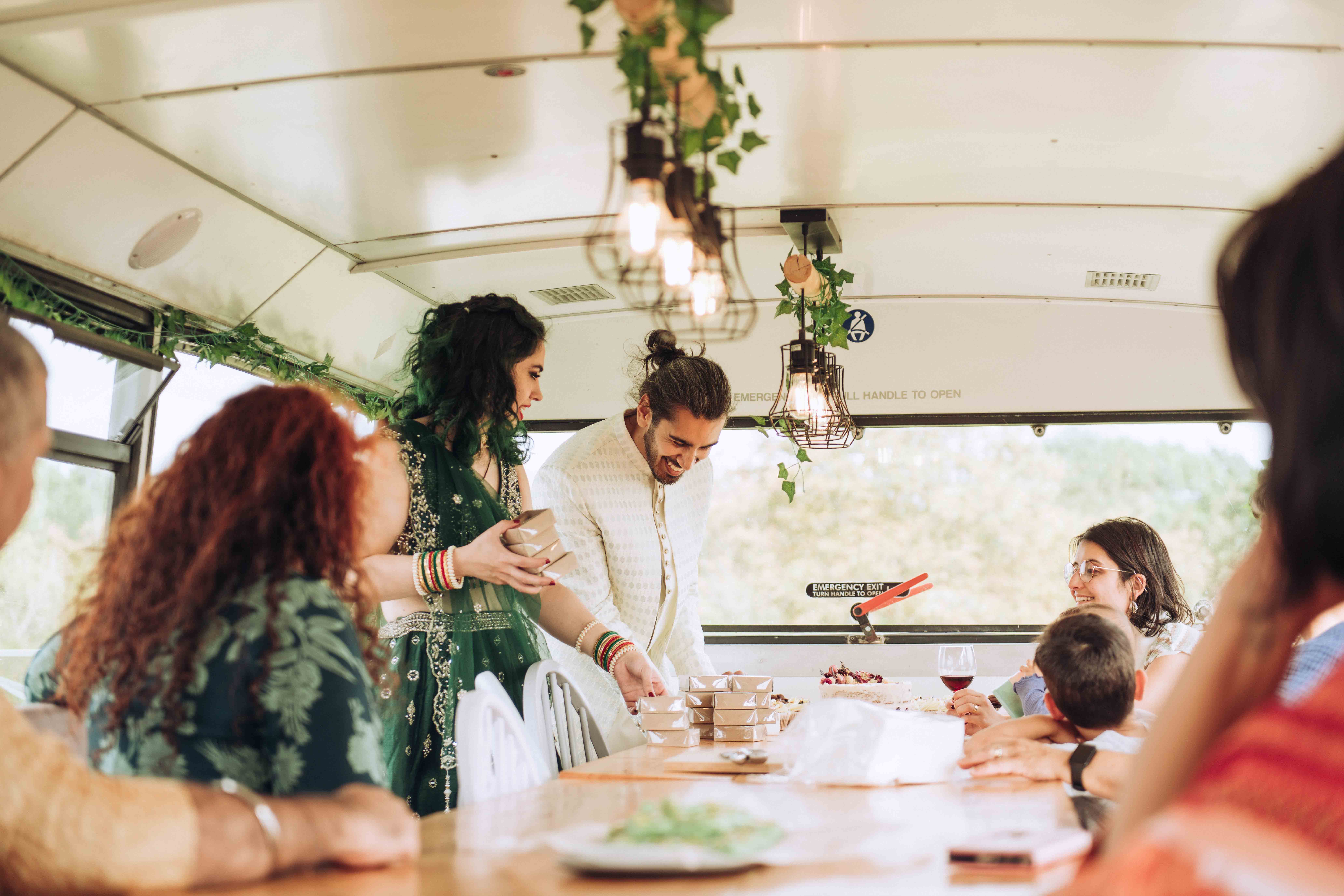 Bride and groom cutting cake
