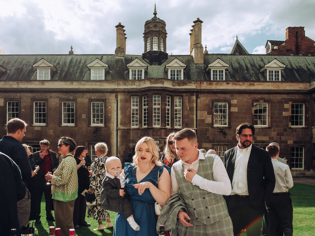 Wedding guests drinking champagne