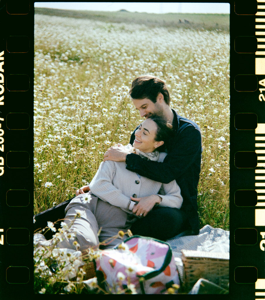 35mm film scan of couple cuddling in Kent