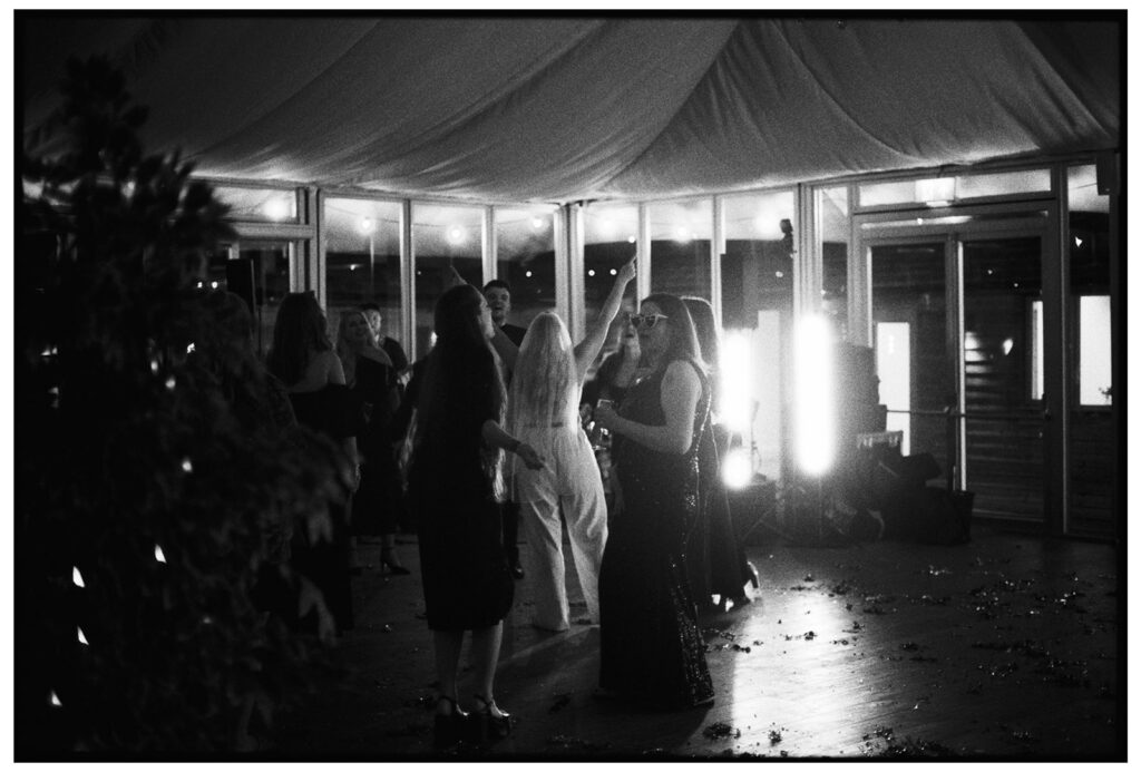 Film wedding photography during the first dance at the Night Yard in Canterbury
