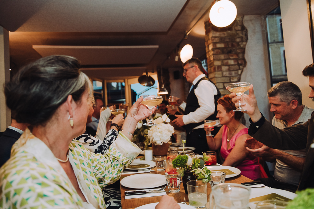 Cheers during wedding reception