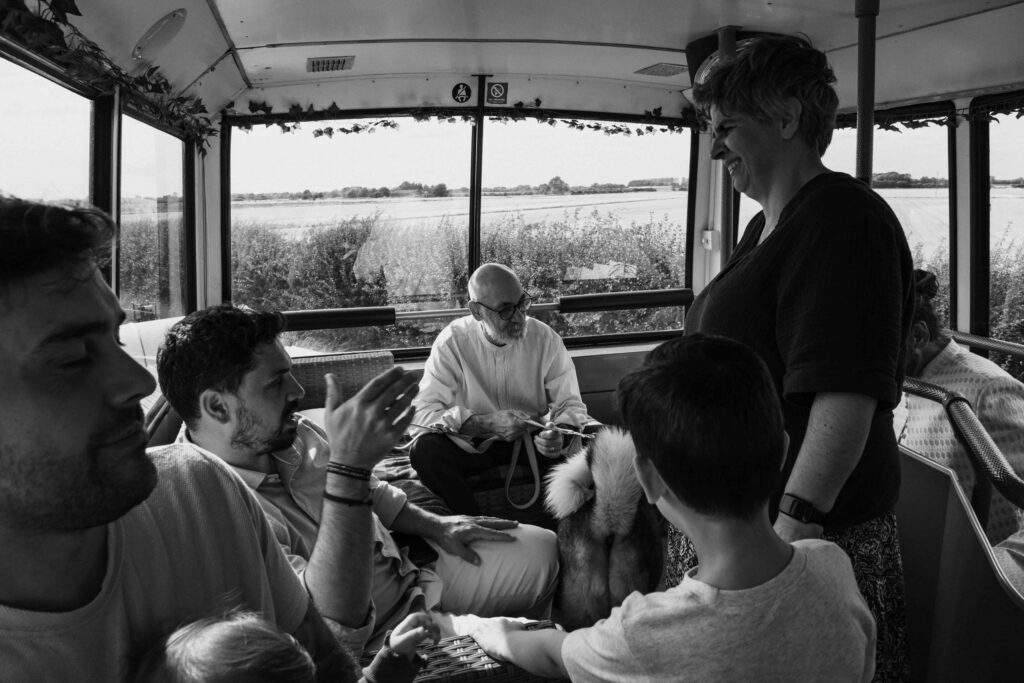 Wedding guests on bus