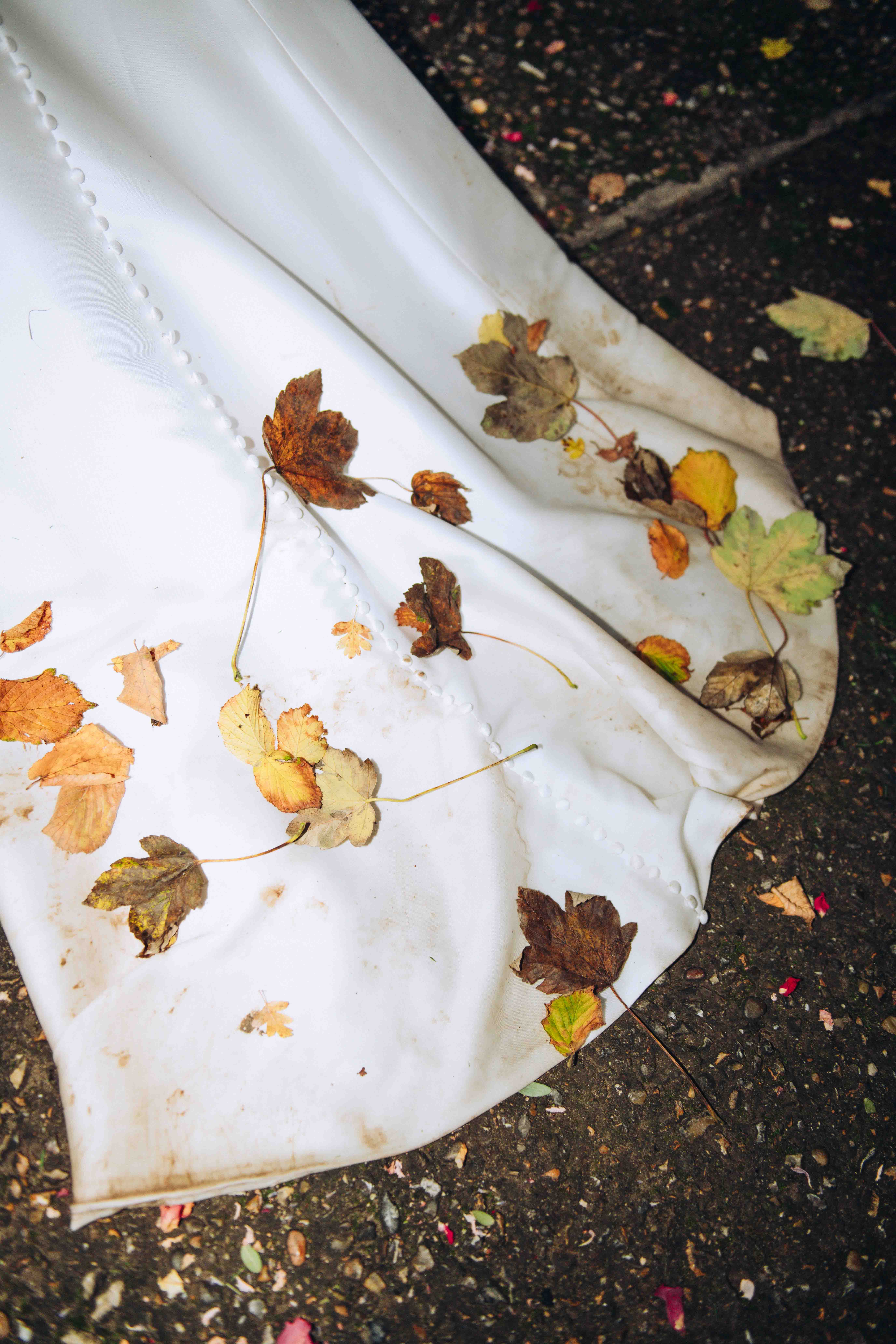 Leaves on wedding dress