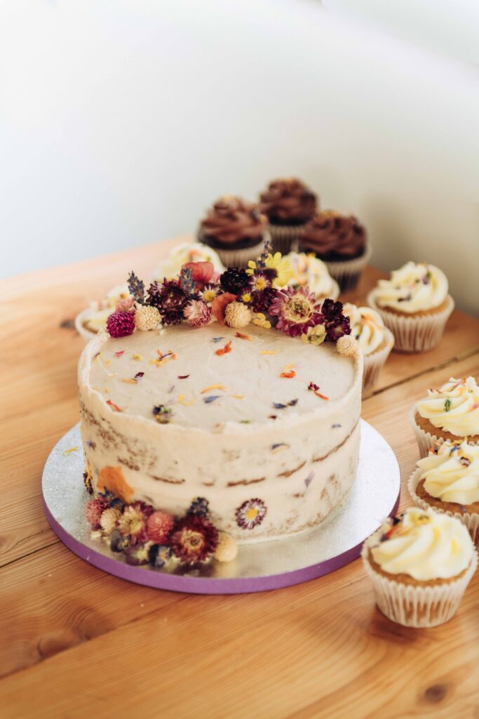 Vegan cupcakes and cake at wedding