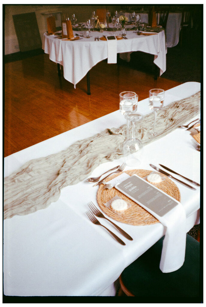analogue film scan of top table at a wedding