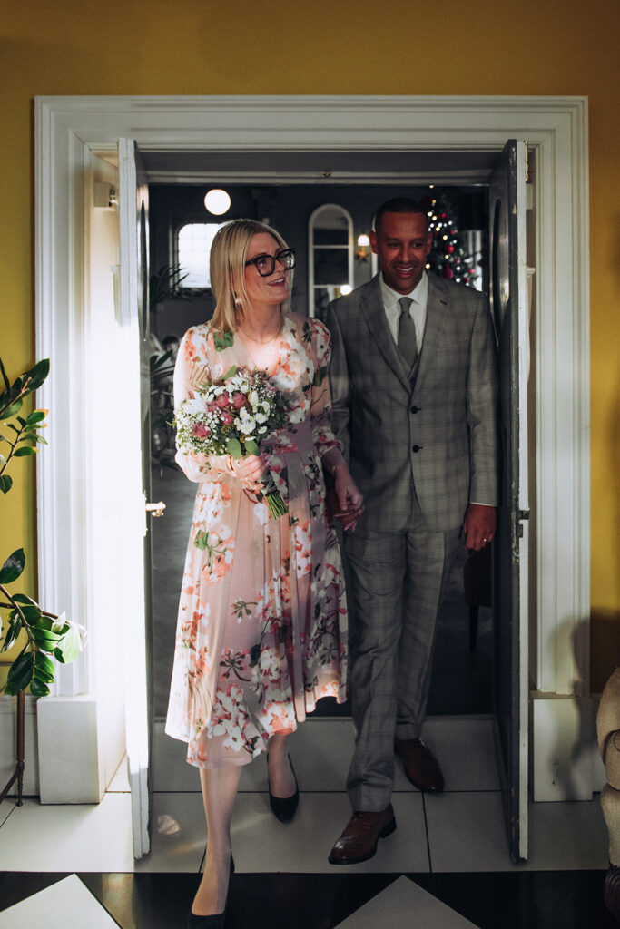 Bride and groom walking out of wedding ceremony