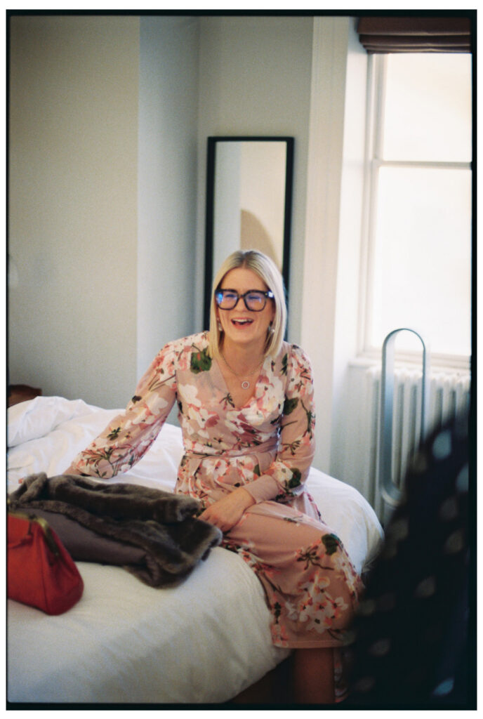 Analogue film scan of bride laughing