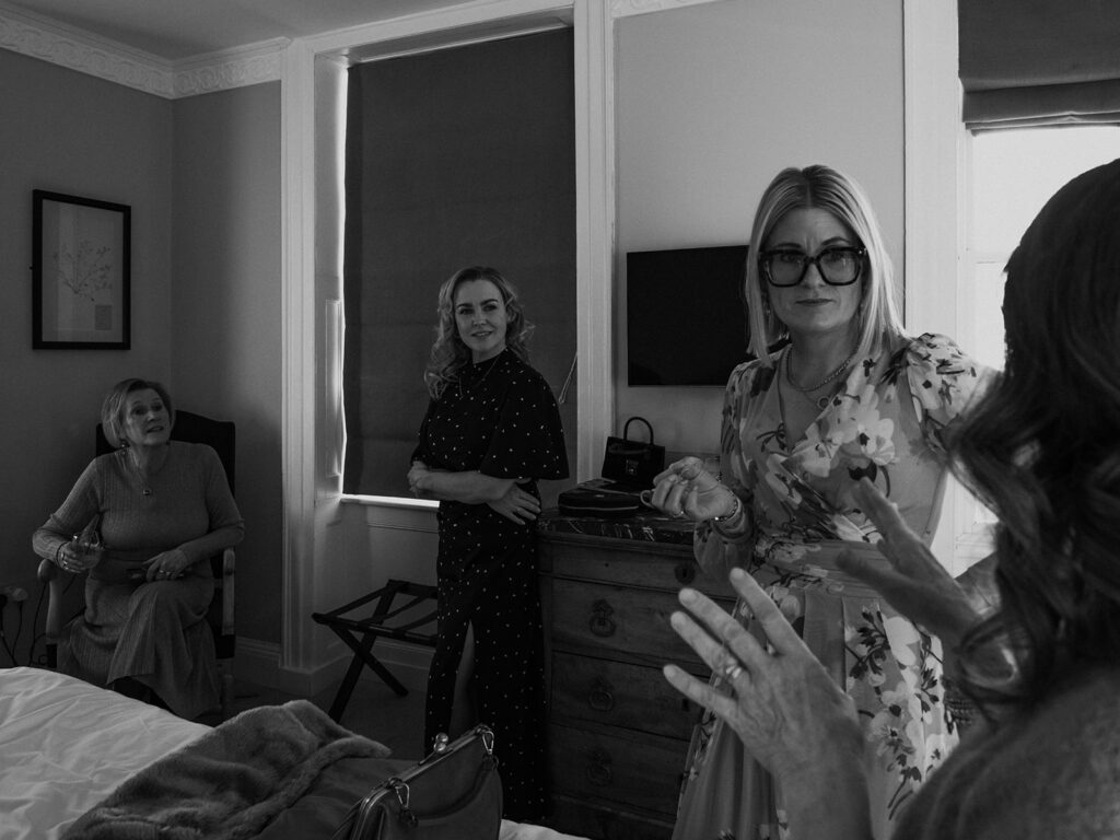 Bride and bridesmaids chatting at the house in Ramsgate