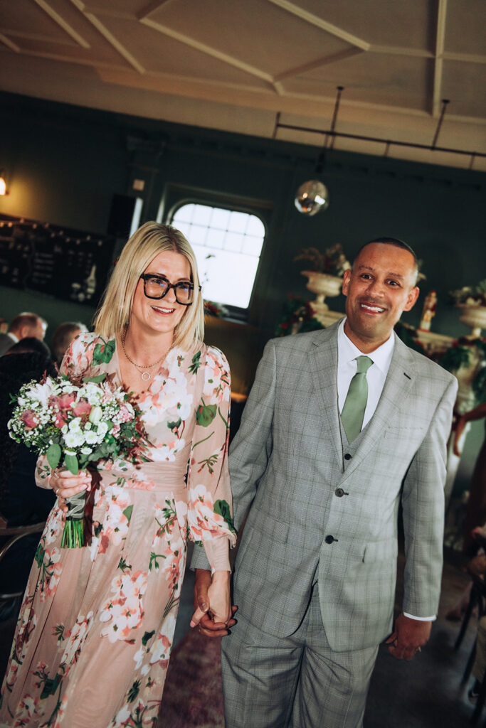 Direct flash portrait of newlywed couple