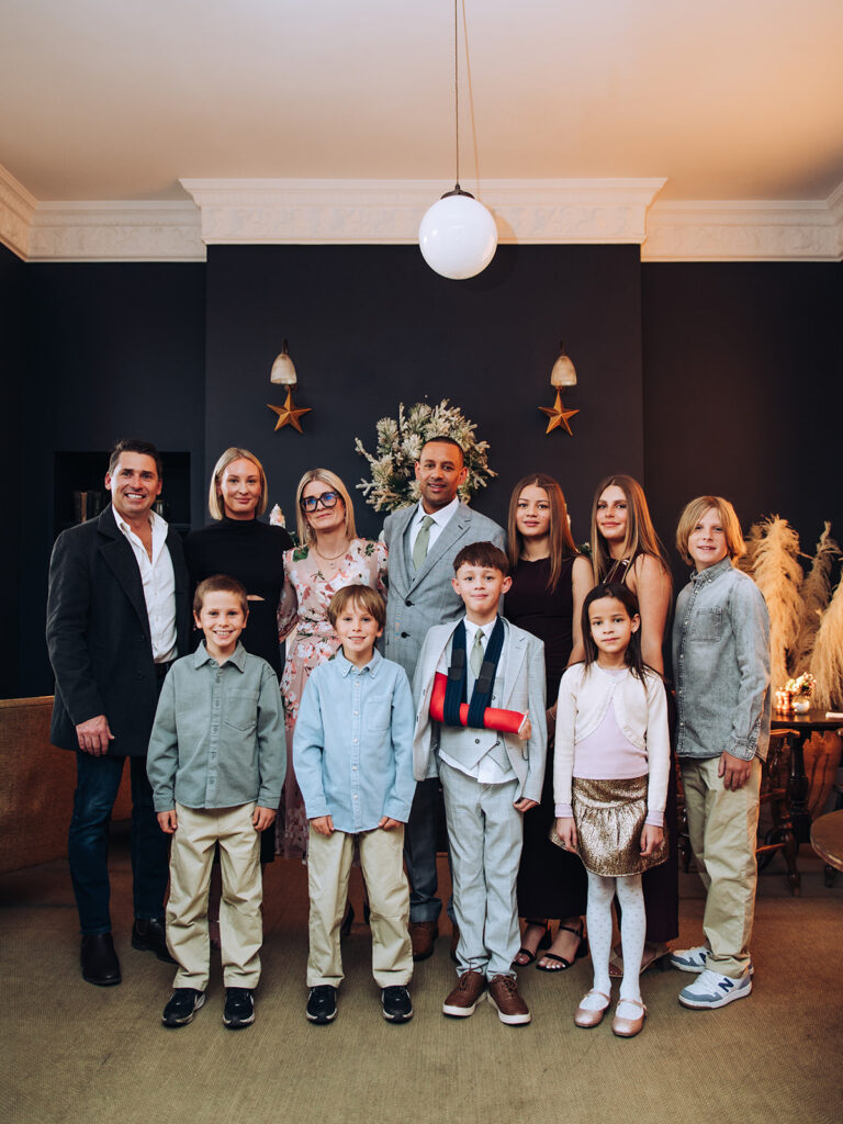 Large group portrait at wedding