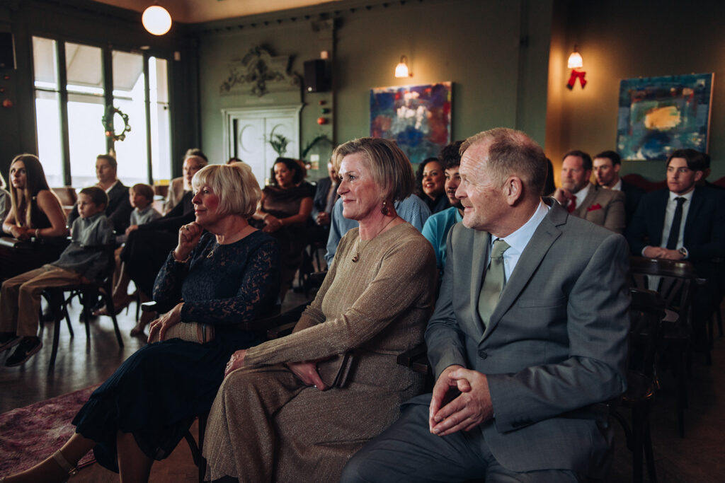 Wedding guests at a wedding ceremony at the house in Ramsgate