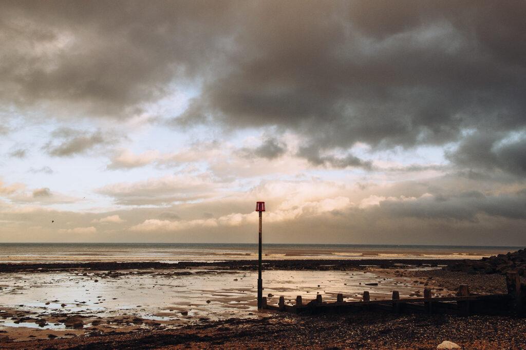 Red marker on the beach in Kingsdown Kent