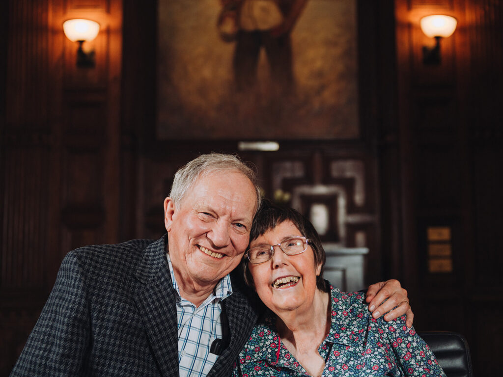 Man and woman laughing together