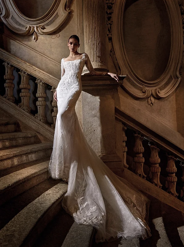 Bride in a museum with dress from luxury bridal boutique in Kent