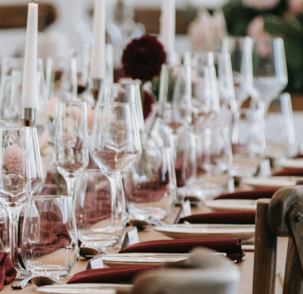 Multiple glasses at a multicultural wedding planned by Ella Parisa Weddings.