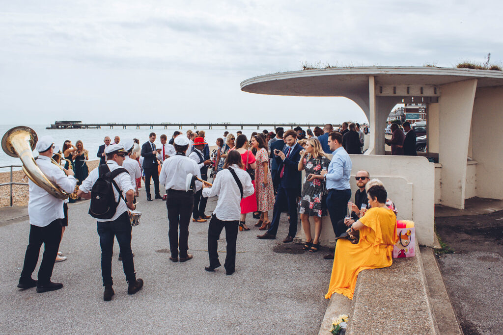 Huge wedding party on the beach in Deal outside the Royal Hotel