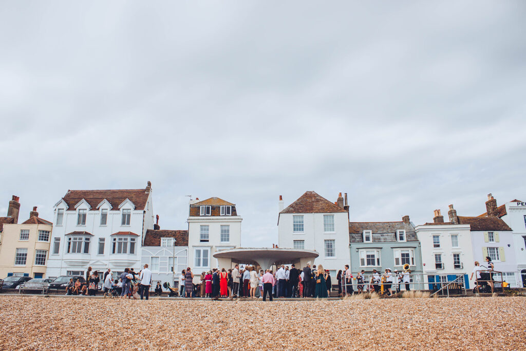 Huge wedding party on the beach in Deal outside the Royal Hotel